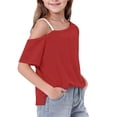 thumbnail image 5 of Mifsaly Girls Off Shoulder T-Shirts Loose Short Sleeve Kids Summer Tops Lightweight Comfortable Soft School Daily Wear Tee, 5 of 8