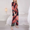 thumbnail image 2 of KLL Colorful Floral Flamingo Print Women's Long Sleeve Pajamas with Pants Sleepwear Loungewear 2 Set-Small, 2 of 8