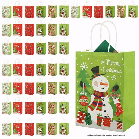 24pcs,5.9*3.1*8.3inch,red and green Christmas gift packaging bags, gift bags with handles, Santa Claus snowman Christmas tree gift bags, Christmas gift bags, gift packaging, retail bags