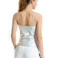 thumbnail image 4 of SWSMCLT Women's Metallic Tank Top Sexy Cami Shirt Summer Halloween Fitted Sleeveless Party Short Fashion Stretch Camisole Light Blue Small, 4 of 4