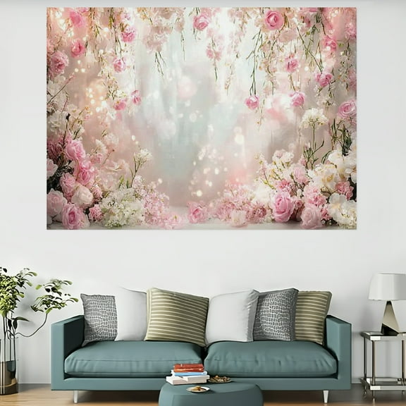 RKSupls Charming Pink & White Floral Tapestry, Home Tapestry Suitable for Hanging for Decorative Wall Hanging, Decorative Bedroom, Living Room Decoration - 60x40in