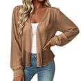 thumbnail image 2 of ClodeEU Women's V Neck Long SLeeve Cropped Chiffon Cardigan, Lightweight Casual Loose Cover Up Khaki,Women's Plus S, 2 of 6