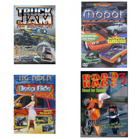 Auto, Truck & Cycle Extreme Stunts & Crashes 4 Pack DVD Bundle: Truck Jam: All Tricked Out, Mopar Madness, Og Rider: Deep Ride, Road Rage Vol. 3 - Need for Speed