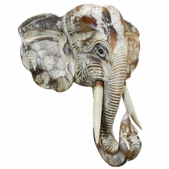 Stoneage Arts Inc 20" Rustic White and Ivory Handcrafted Unique Elephant Mask Decor