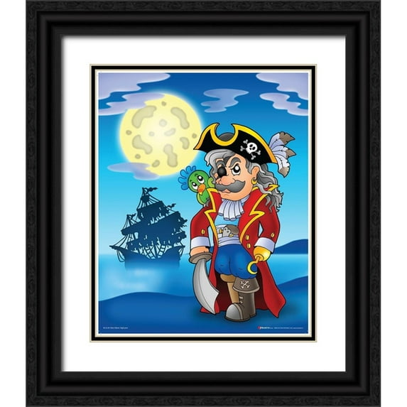Viskova, Klara 20x24 Black Ornate Wood Framed with Double Matting Museum Art Print Titled - Pirate with Big Moon