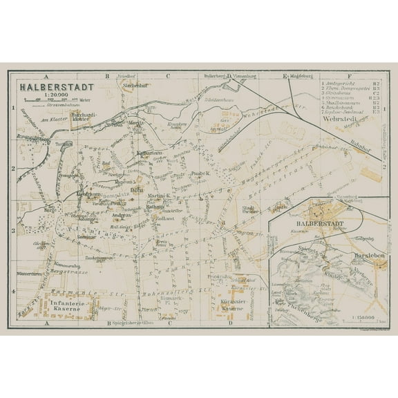 Historic Map - Halberstadt Germany - Baedeker 1914 - Vintage Wall Art
