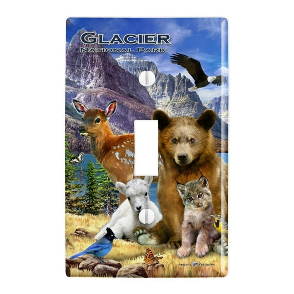 Glacier National Park Montana Animals Bear Eagle Deer Bobcat Wolf Plastic Wall Decor Toggle Light Switch Plate Cover