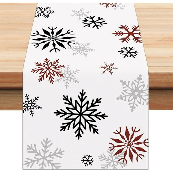 Winter Snowflakes Table Runner, Seasonal Christmas Holiday Table Runner for Kitchen Home Decor, 13x72 Inch Winter Snowflake Table Decoration for Home Party Décor