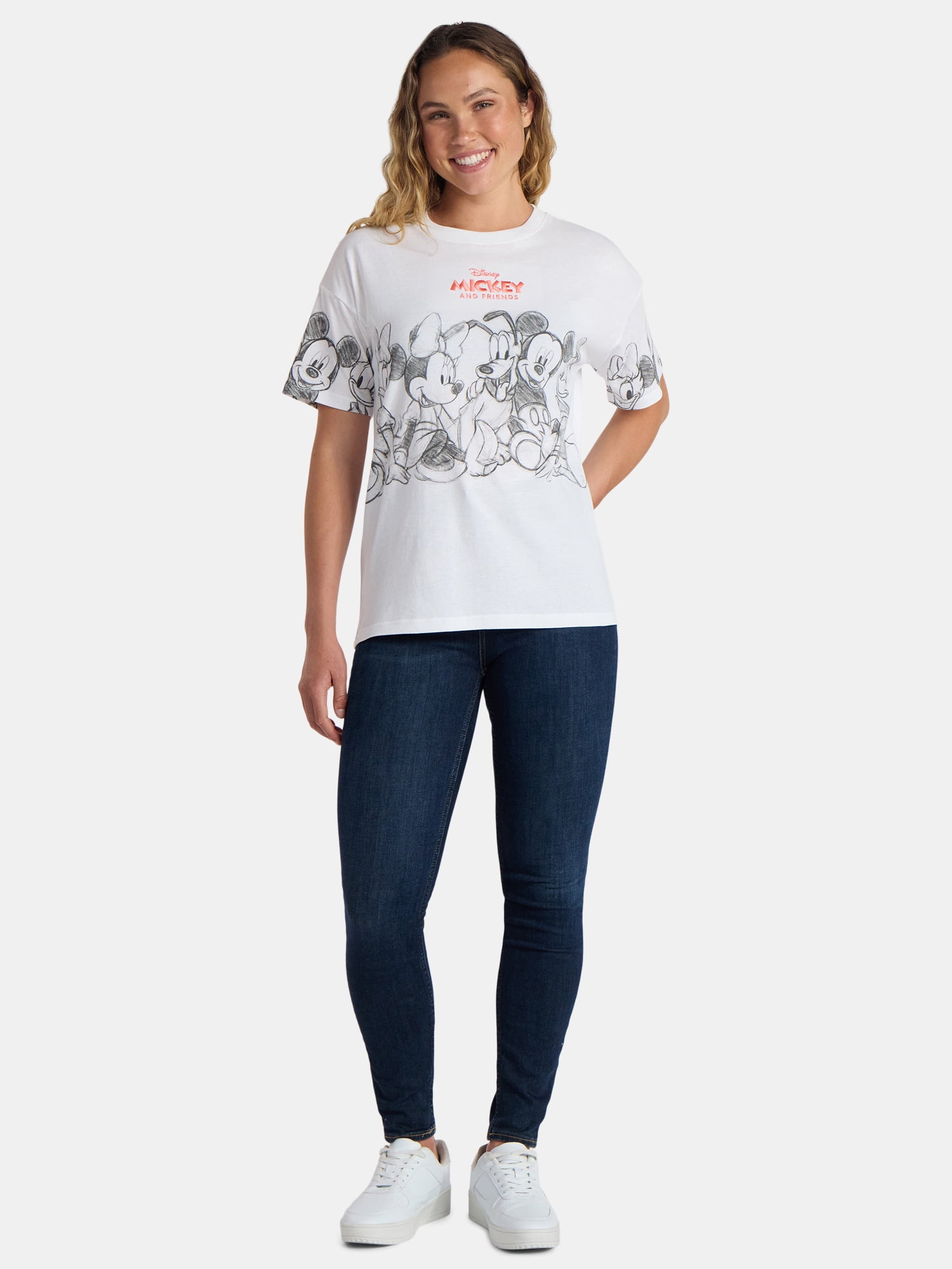Disney Women's Mickey Mouse and Friends Graphic Tee with Short Sleeves, Sizes XXS-2XL