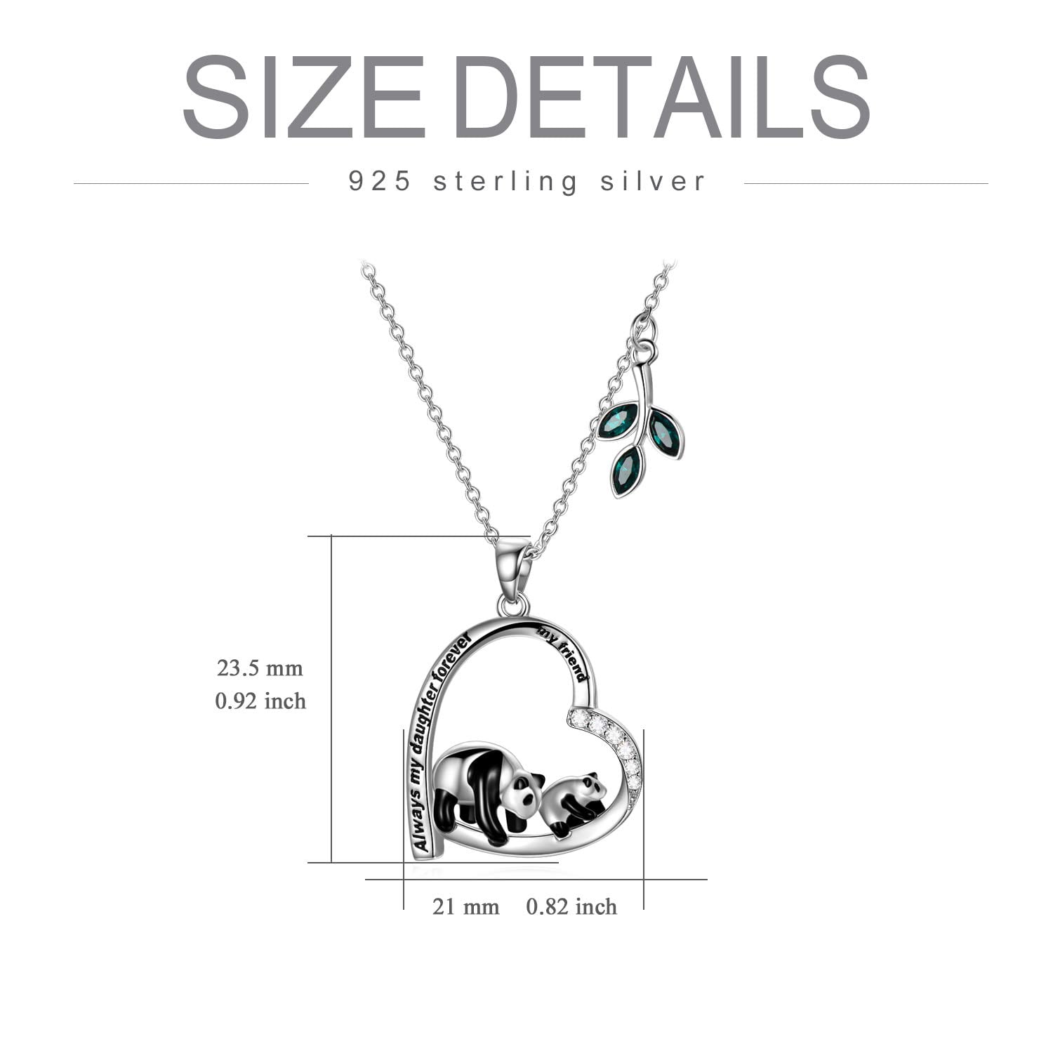 Panda Necklace Sterling Silver Heart Pendant Necklace Always My Sisters Forever My Friends Jewelry Gifts for Her Daughter