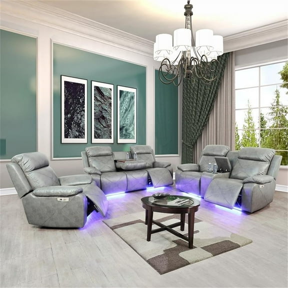 Condio Living Room Recliner Set Loveseat Sofa and Recliner Gray