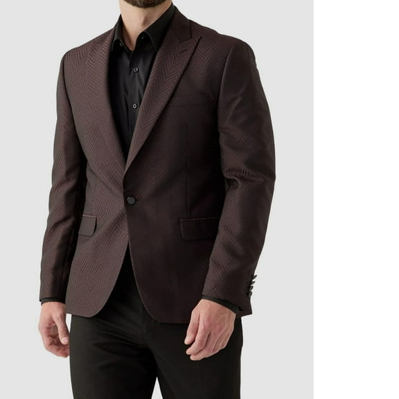 Karl Lagerfeld Paris Men Breasted Herringbone Modern Jacket Blazer Red B4HP $295 (Short,38)
