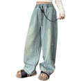 thumbnail image 2 of CheerKidz Kids'Girls High Waisted Denim Pants Fashion Workwear with Loose Pockets for Ages 5-16 Years,Ideal for Casual and Stylish Looks(Blue#3,5-6 Years), 2 of 9