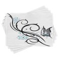 thumbnail image 1 of Ambesonne Tattoo Place Mats Set of 4, Butterfflies and Leaves, Standard Size, Blue Black and White, 1 of 6