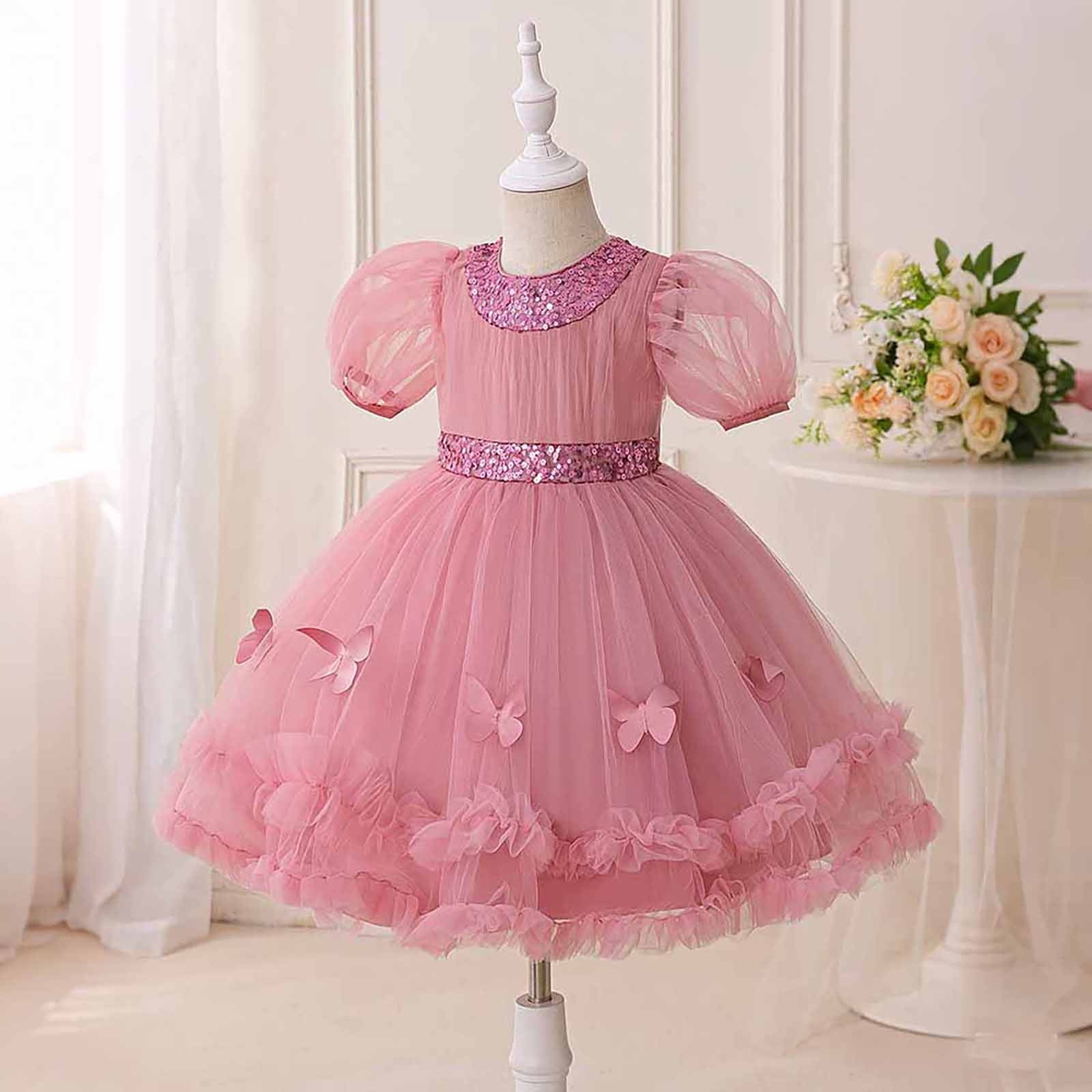 Wdgfv Girls 3D Puffy Party Dress Toddler Kids Age 3-8 Years Casual Play Outfit Spring Summer Fall Net Formal Gown Pink 3-4 Years