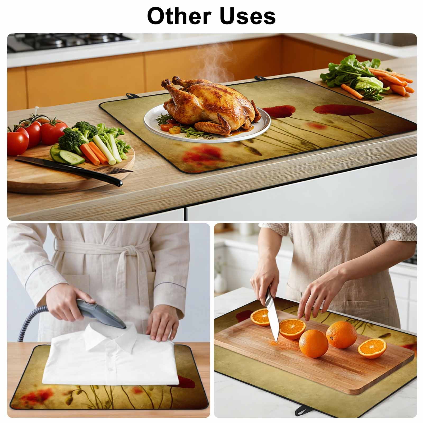 Red Poppy Flower Stove Top Cover for Electric Stove, Heat-proof & Non Slip Glass Top Stove Cover Protector, Vintage Farmhouse Vintage Floral Plant Kitchen Flat Cooktop Rubber Mat 24x21 Inches