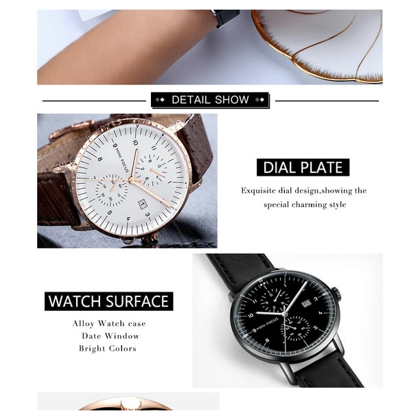 MINI FOCUS MF0052G Leather Strap Men Watch Casual Style Luminous