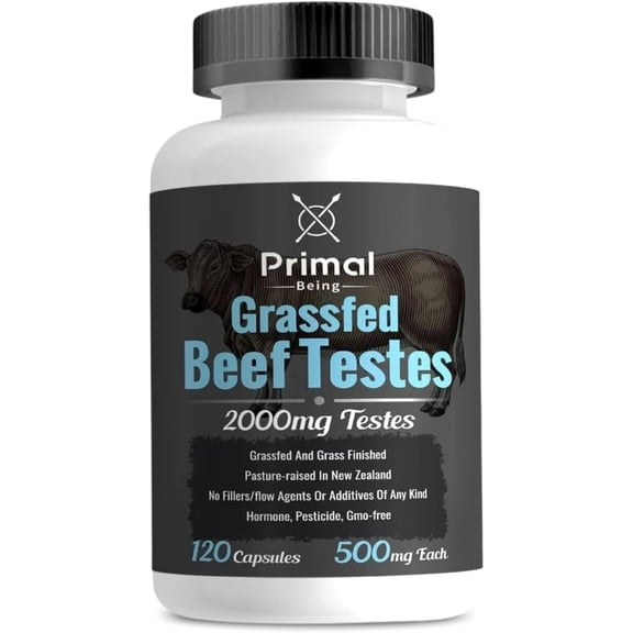 Primal Being Grassfed Beef Testes Capsules – Nutrient-Dense Beef Organ Supplement for Men, New Zealand Sourced, 120 Capsules
