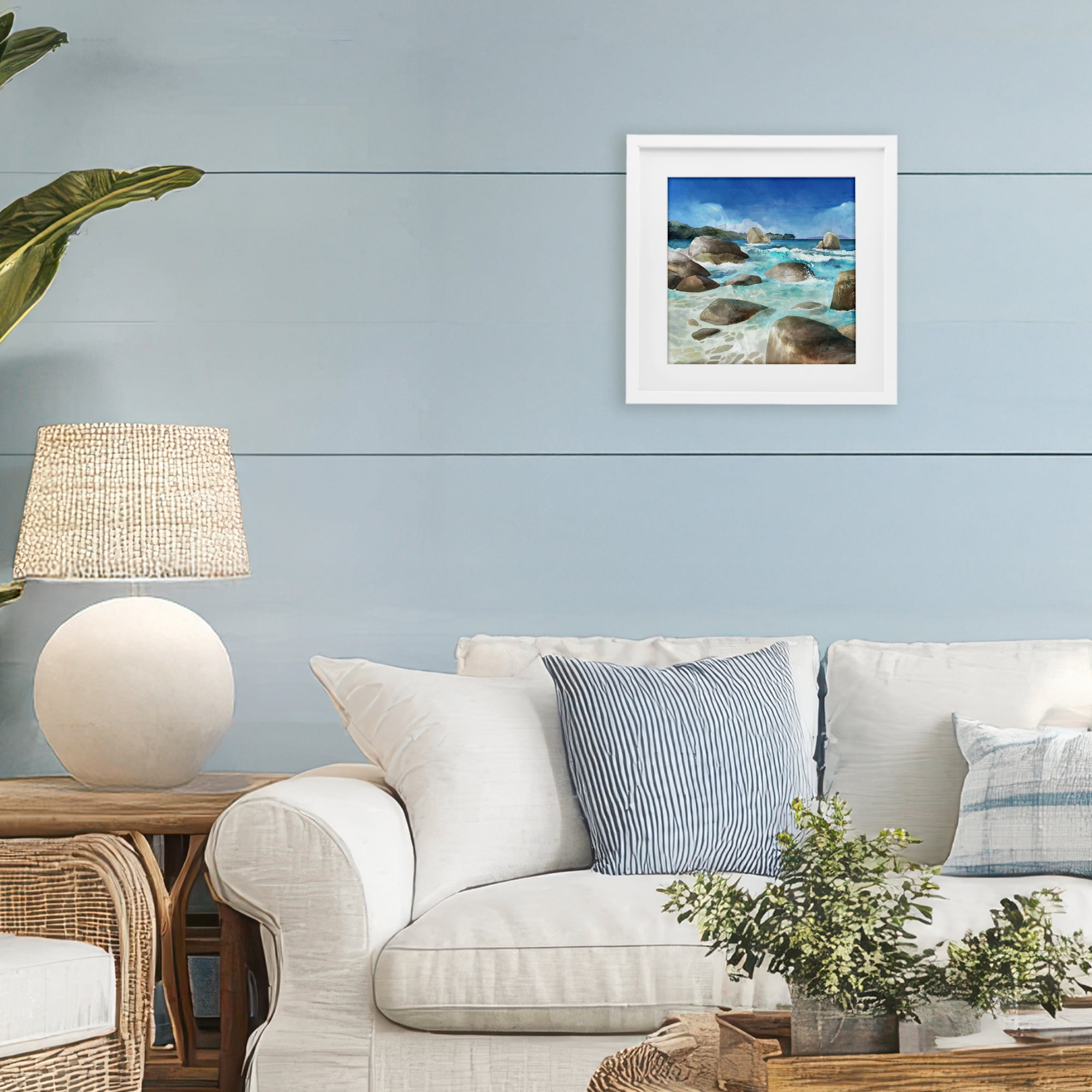 Stupell Industries Low Tide Rocks on Shore White Framed Print Under Glass, design by Mauro Devereaux