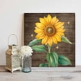 thumbnail image 4 of Summer Sunflower Framed Canvas Wall Art, Yellow Floral Plants Bees Brown Wood Grain Wall Art Painting for Living Room Bedroom Home Decor, 20”x20”, Office Artwork Print, 4 of 9
