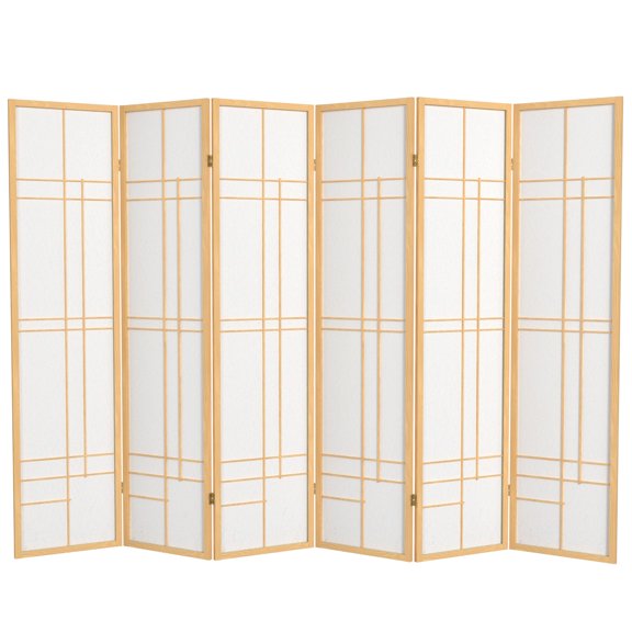 Red Lantern 6 ft. Tall Eudes Shoji Screen - Natural - 6 Panels