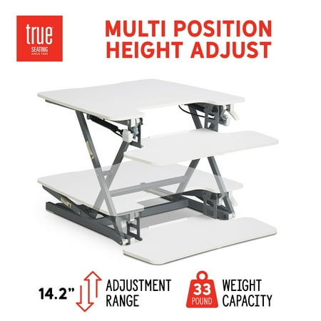 True Seating - Ergo Height Adjustable Standing Desk Converter, Small - White