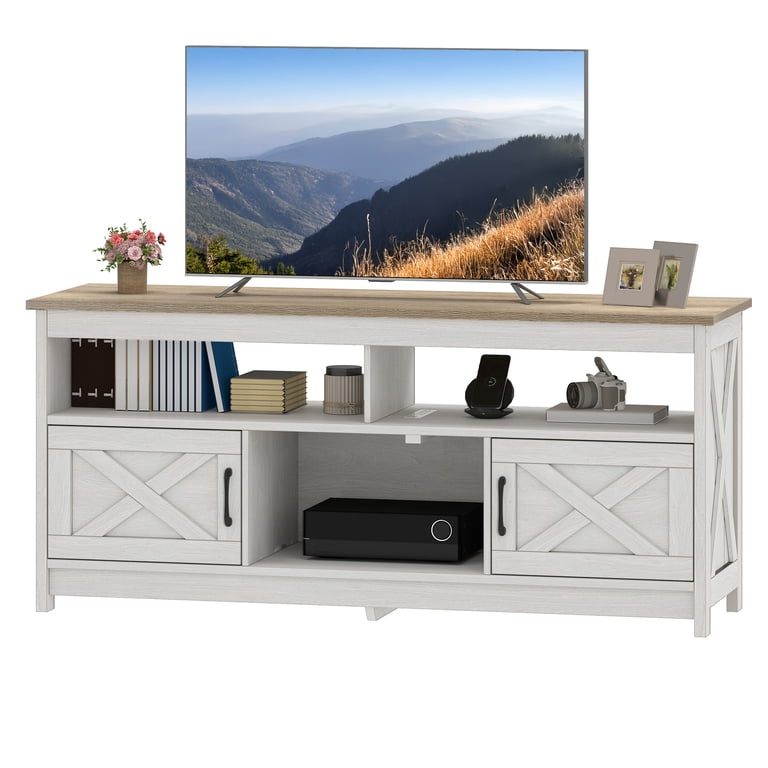 Uforic 59 Inch Farmhouse TV Stand with Power Outlet, White Oak photo 7