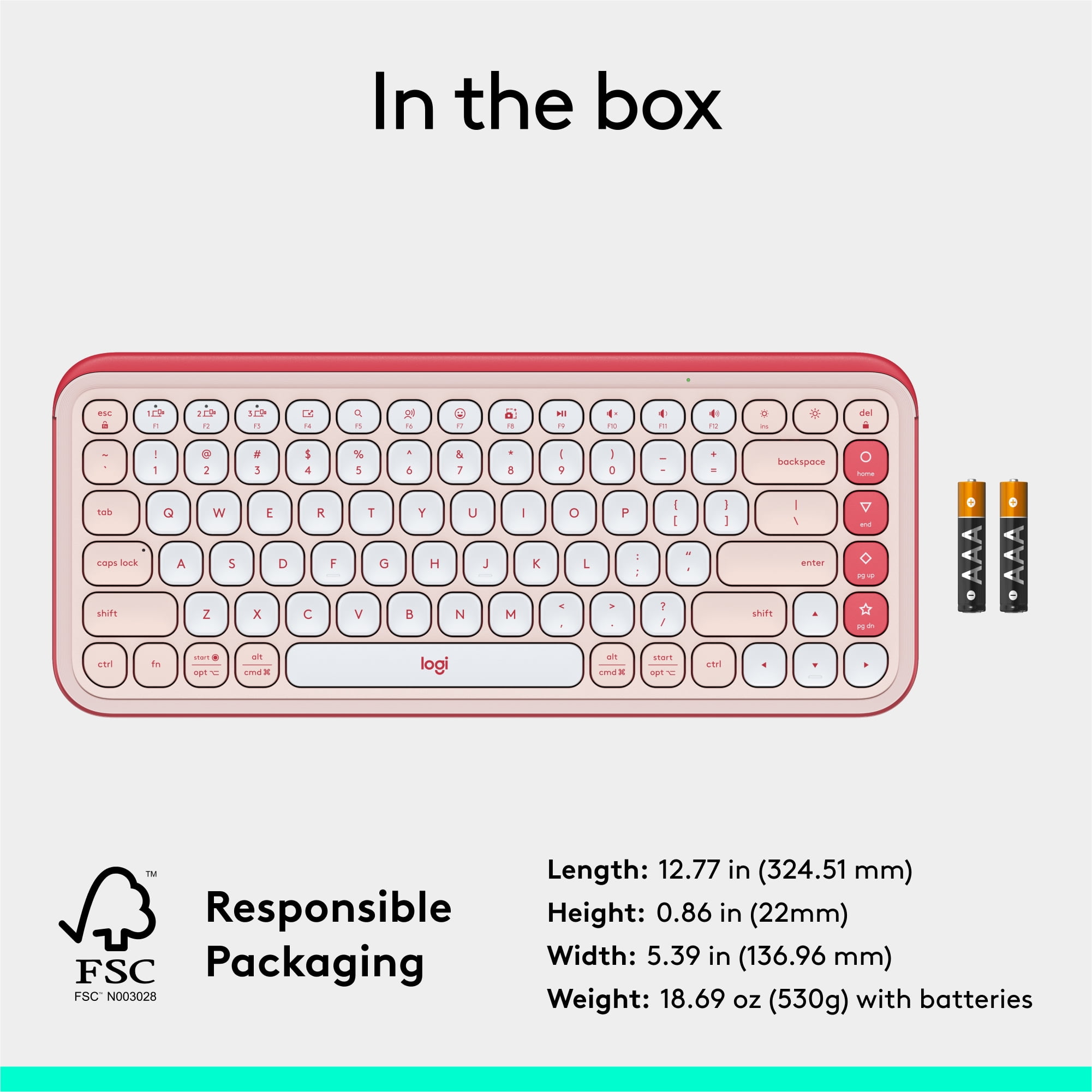 Logitech POP ICON KEYS Wireless Bluetooth Keyboard, Comfortable Typing, Programmable Keys, Rose and Off-White