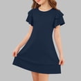 thumbnail image 2 of Fesfesfes Girls' Summer Solid Color Short Sleeve Crew Neck Elastic Waist Dress Casual Comfortable Dress for Kids A-line Ruffle Sleeve Casual Dress 5-15 Years, 2 of 6