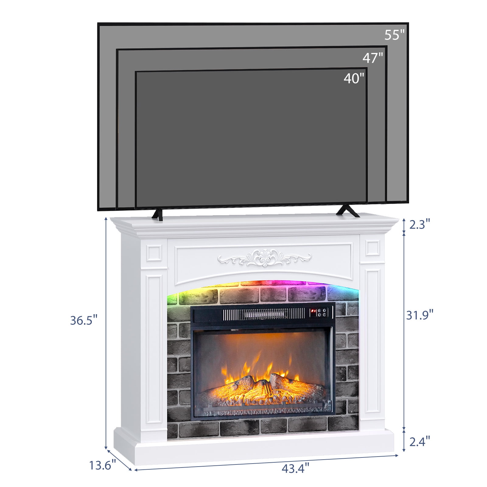 Zimtown Fireplace Entertainment Center with Electric Heater, 43inches Stand for 40/45/50" TVs, White