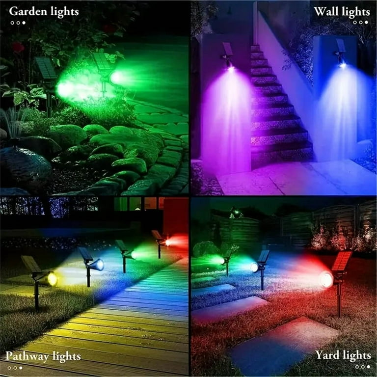 Solar Spot Lights Outdoor, 4 Pack RGB Colorful Landscape Lights IP65 Waterproof, Adjustable For Garden Yard Pathway