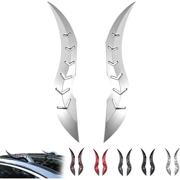 3D Dragon Horns for Car Roof Decor, Universal Devil Horns Auto Exterior Accessories, Easy No-Drill Installation for SUV, Sedan, Hatchback (Silver)