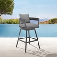 thumbnail image 2 of Menorca Outdoor Patio Swivel Bar Stool in Aluminum with Gray Cushions, 2 of 12