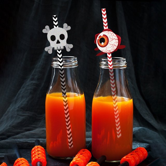 YAOMOBB Party Decorations Decorative Straws Spider Skull Eyeball Designs for Kids Party Favors 72Pcs