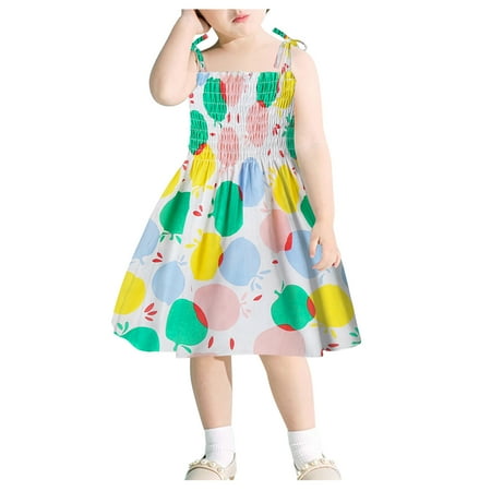 

Toddler Girls Casual Suspenders Lemon Print Summer Beach Dress Casual Clothes