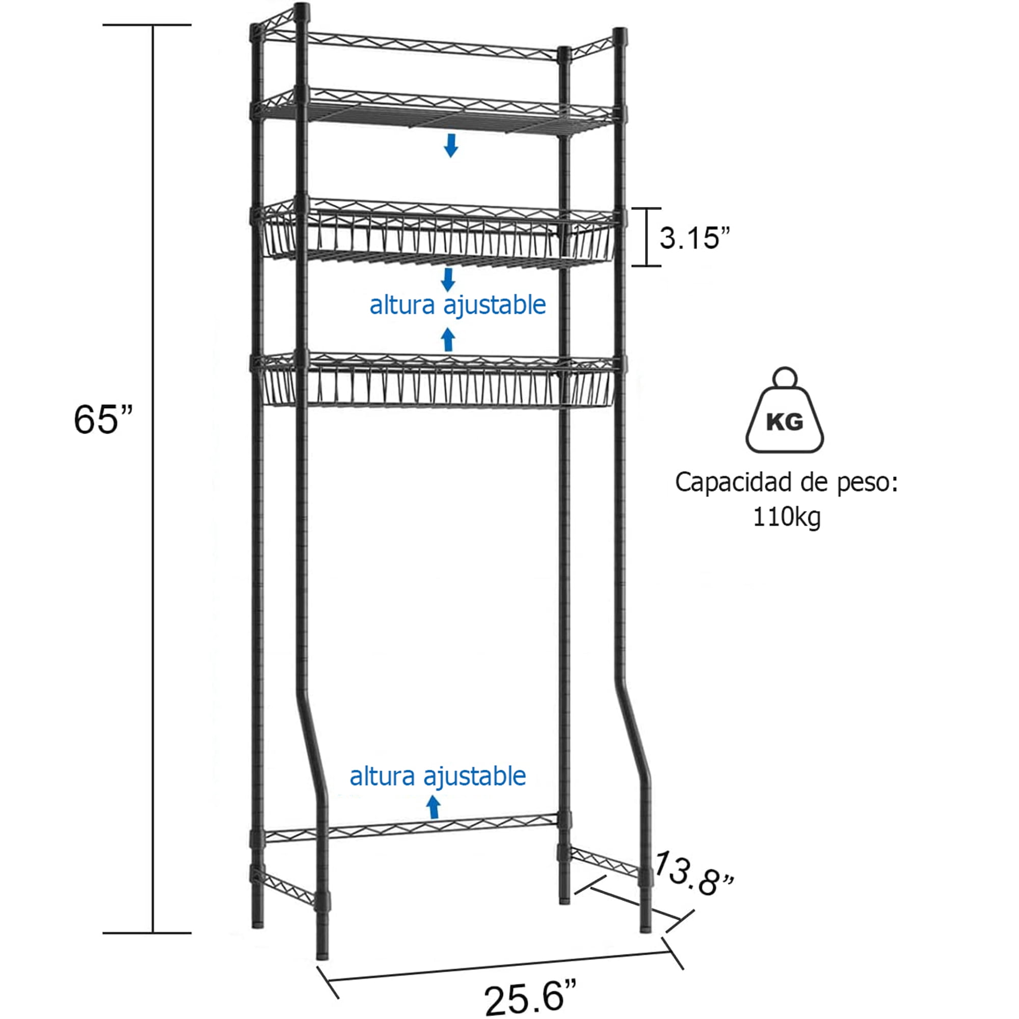 Untyo 3 Tier Over the Toilet Storage Rack Bathroom Storage Shelf Space Saver Stand Above Toilet Wire Shelves Sturdy Metal Bathroom Organizer Shelf with Adjustable Shelves and Baskets