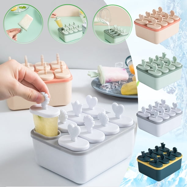 Caja casera de moldes para polos de helado de 8 cavidades con mango • Bandeja de silicona para hielos de grado alimentario • Molde reutilizable para hielo casera 12x10x10cm