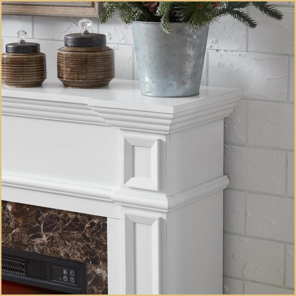 Electric Fireplace Mantel, 45.7”W Freestanding Heater with Remote, Timer, LED Flame | White | MDF