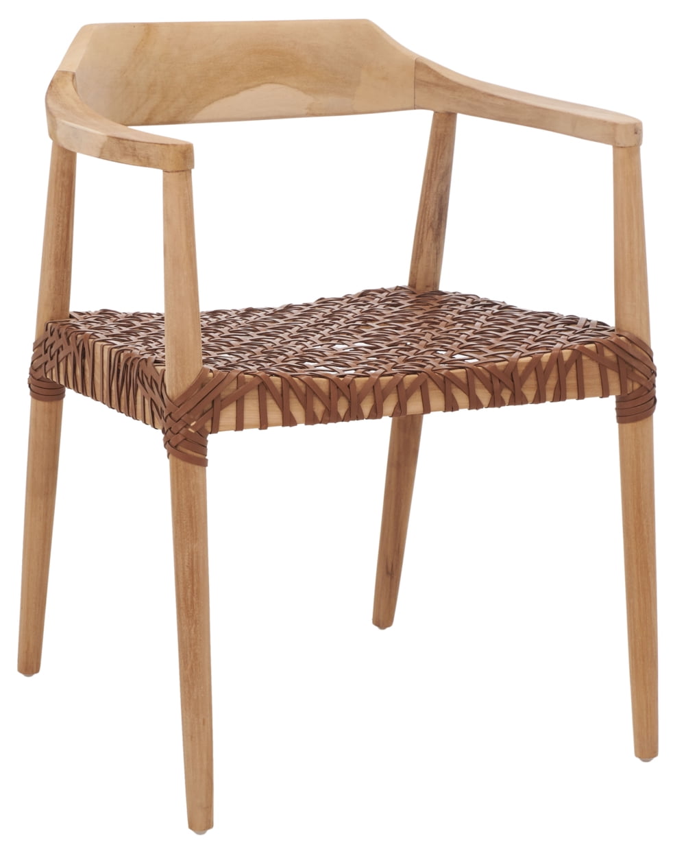SAFAVIEH Munro Leather Woven Accent Chairs, Unfinished Natural (Teak Wood Frame)/Leather Seat, Green (22 in. W x 20.5 in. D x 28.5 in. H)