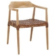 thumbnail image 3 of SAFAVIEH Munro Leather Woven Accent Chairs, Unfinished Natural (Teak Wood Frame)/Leather Seat, Green (22 in. W x 20.5 in. D x 28.5 in. H), 3 of 7