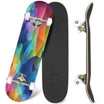 31'' Complete Skateboard 7 Layer Canadian Maple Double Kick Deck Skateboards polygonal geometric triangle abstract colorful shape Skate Board for Beginner Adult Gifts