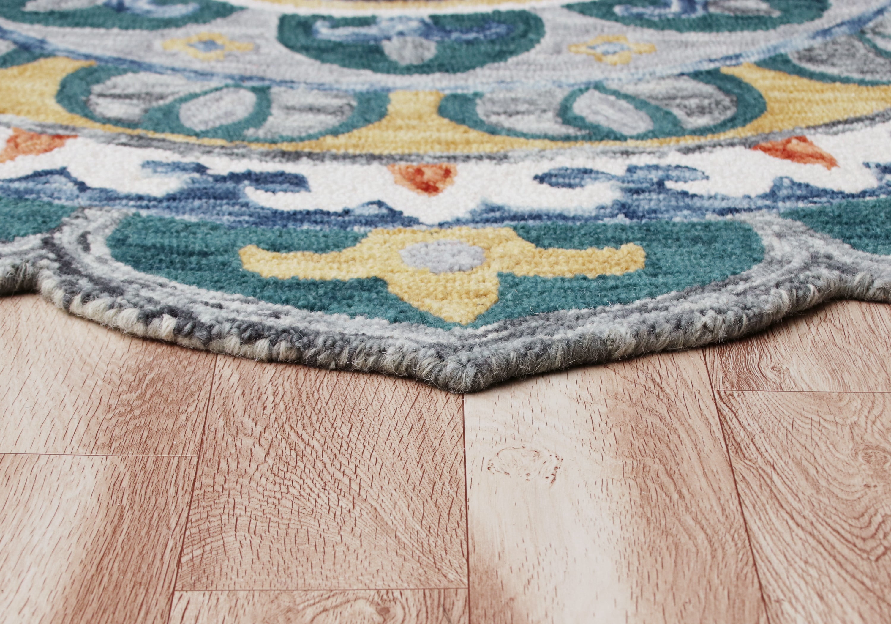 Ox Bay Talia 6' Round Teal/Multi Medallion Wool Indoor Area Rug
