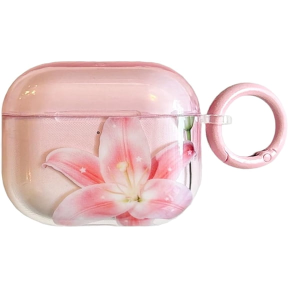 Cute Pink Clear Case for Airpods Pro & Airpods Pro 2, Lily Flower Design with, Soft TPU Protective Cover for AirPods Pro 2nd 1st Generation for Girls Women