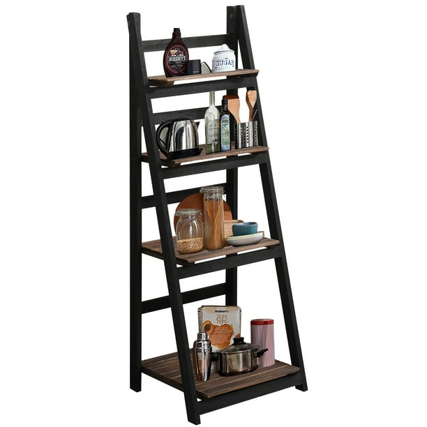 Babion 4 Tier Ladder Shelf, Wooden Ladder Shelf 4 Tier Bookshelf Rustic