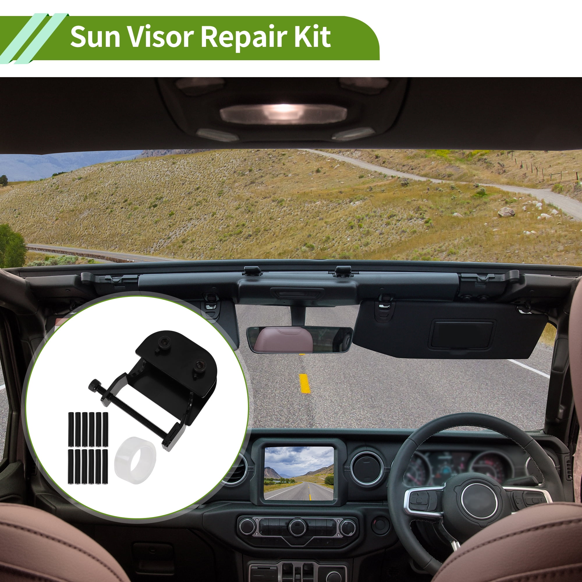 Unique Bargains 1 Set Sun Visor Repair Kit for Jeep Wrangler Jk 2007-2017 Metal Black Sun Visor Clip Replacement Fix