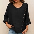 thumbnail image 6 of Paiwinds Women's Solid Color Linen Button Down Top Casual Long Sleeve Shirt with Side Pockets and Scoop Neck Lightweight Loose Blouse for Summer, 6 of 9