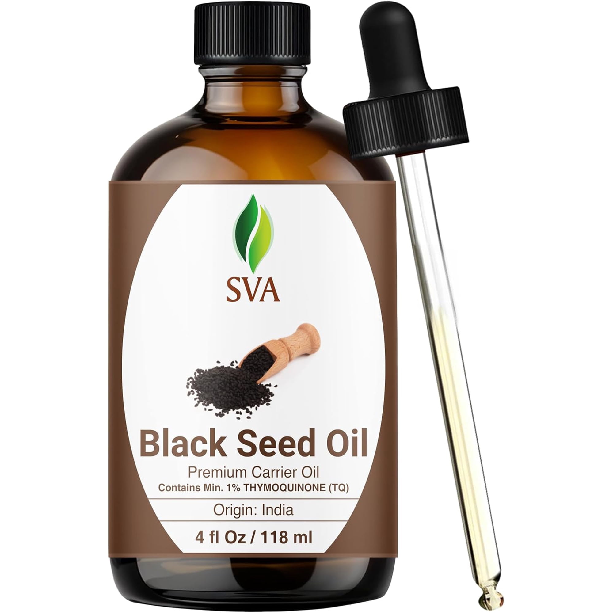 SVA Black Seed Oil - 4 Fl Oz – 100% Natural Cold Pressed Black Seed Oil - for Face, Skin Care, Hair Care, Scalp Massage & Body Massage – Carrier Oil with Dropper