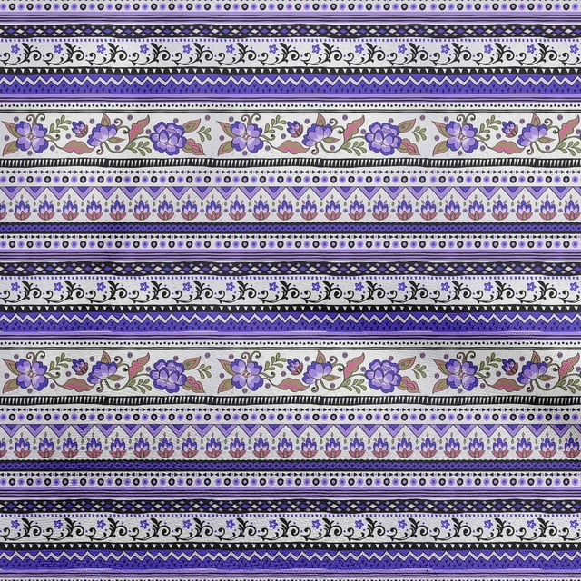 oneOone Georgette Viscose Purple Fabric Asian Floral With Geometric Sewing Craft Projects Fabric Prints By Yard 42 Inch Wide