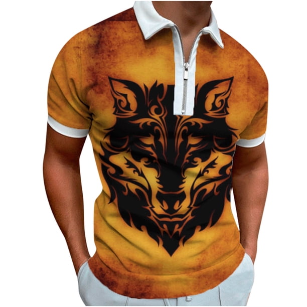 Playera de Manga Corta Athleisure con Media Cremallera y Solapa Impresa en 3D para Hombre Pompotops oipoqjl25014