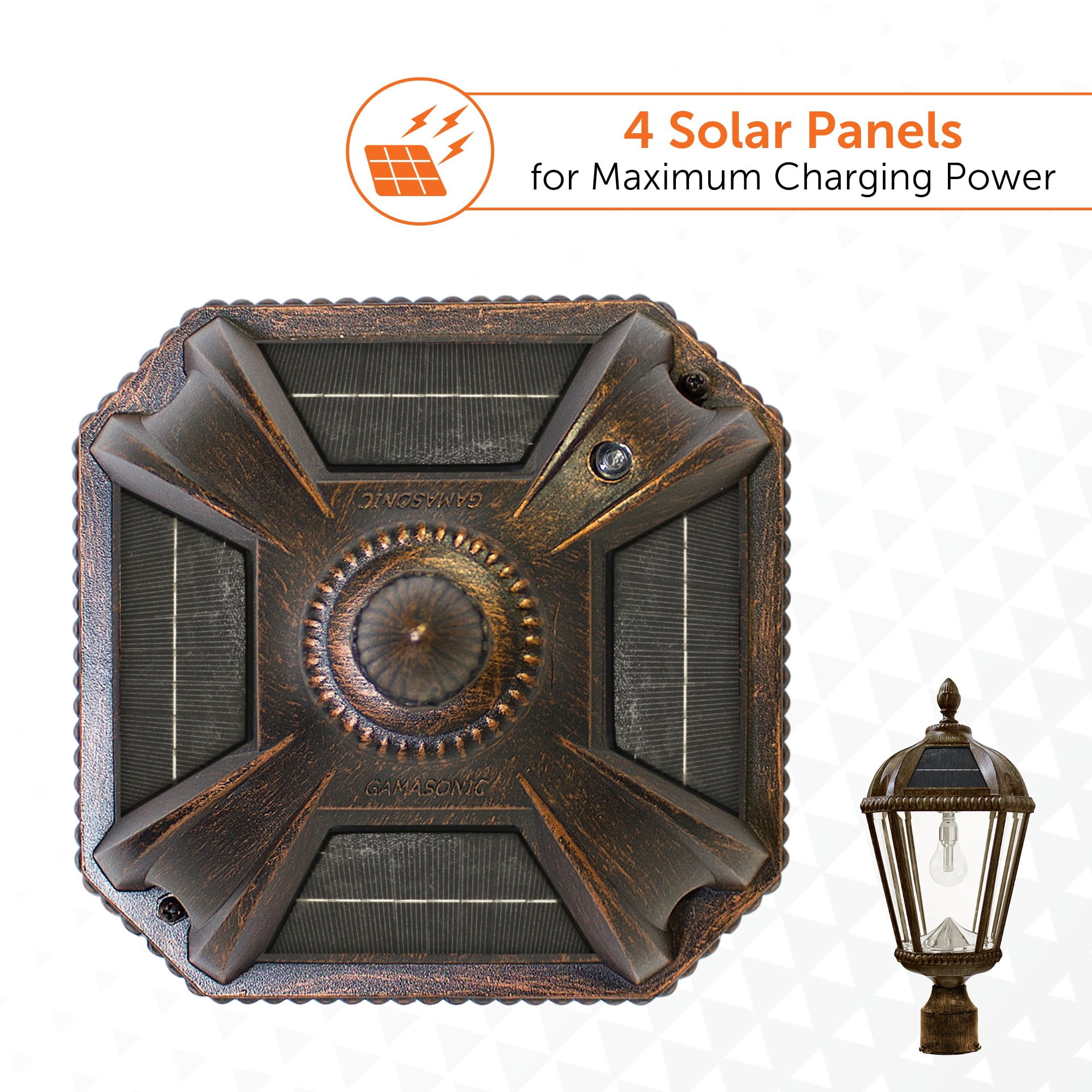 Gama Sonic Outdoor Solar Post Light, Weathered Bronze Finish Aluminum, Royal Bulb, Beveled Glass, 3-inch Fitter for Lamp Posts or Pier Mount (Sold Separately) 98B312